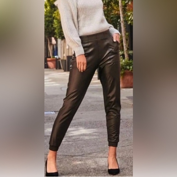 SPANX Faux Leather Jogger Pants Size Medium Brown - Picture 1 of 8